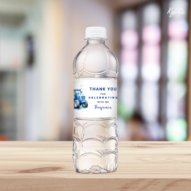 Blue Tractor Birthday Water Flasche Label Wrapper Wasserflaschenetikett (Von Creator hochgeladen)