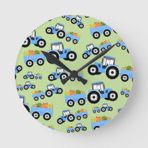 Blue Tractor Truck Farm Produce Runde Wanduhr