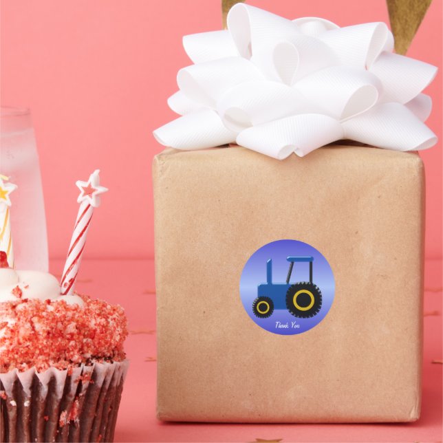 Blue Tractor Vielen Dank Runder Aufkleber (Party)