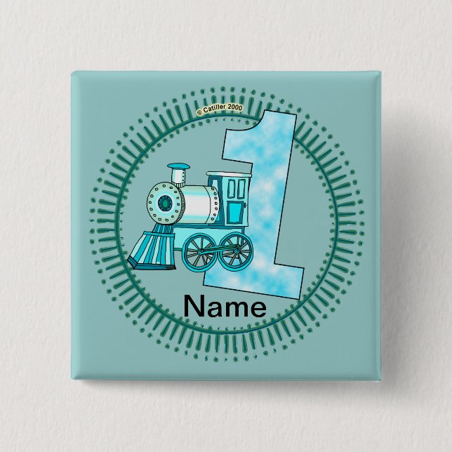 Blue Train 1. Geburtstag Pin Button (Vorderseite)