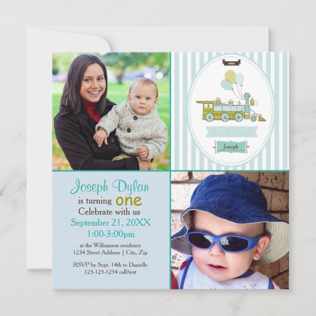 Blue Train 2 Foto Kinder - Einladung zum Geburtsta (Vorderseite)