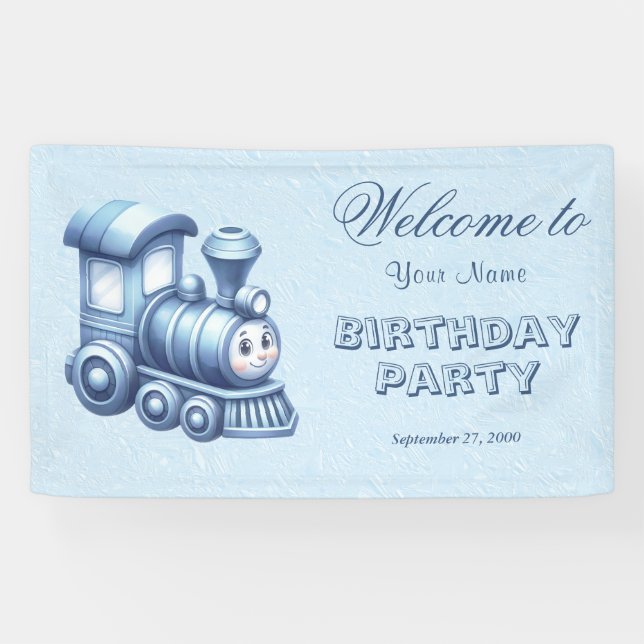 Blue Train Birthday Willkommen Banner (Horizontal)