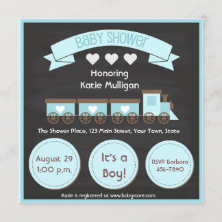 Blue Train, Chalkboard, Baby Dusche Einladung