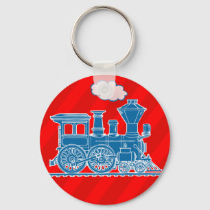 Blue train on red boys keychain schlüsselanhänger