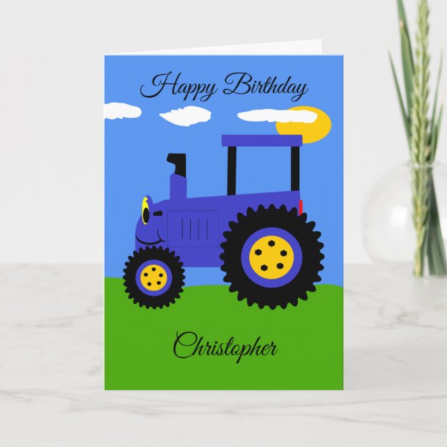 Blue Traktor Birthday Card Karte (Vorderseite)