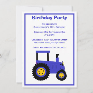 Blue Traktor Design Personalisiert Geburtstagspart Einladung
