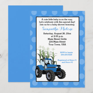 Blue Traktor Farm Baby Dusche Einladung