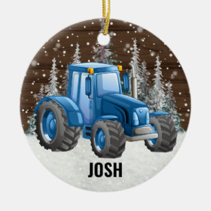 Blue Traktor Farm Vehicle Rustic Christmas Keramik Ornament
