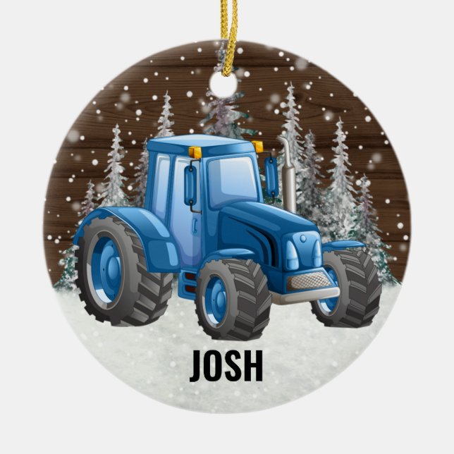 Blue Traktor Farm Vehicle Rustic Christmas Keramik Ornament (Vorne)