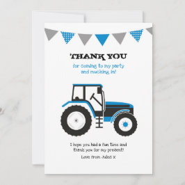 Blue Traktor Vielen Dank Note Card Mitteilungskarte