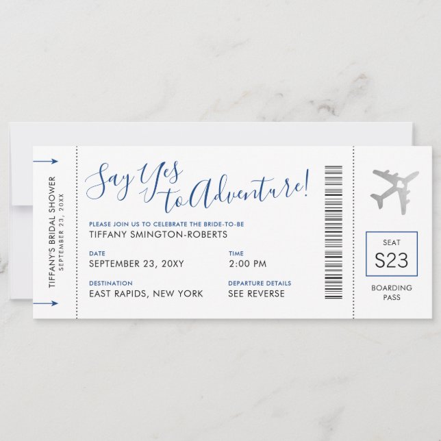 Blue Travel Theme Brautparty Boarding Pass Einladung (Vorderseite)