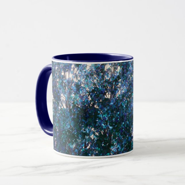 Blue Tree Blätter Abstrakt Art Tasse Cup (Vorderseite Links)