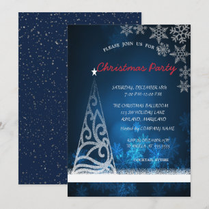 Blue, Tree, Confetti Corporate Christmas Party Einladung