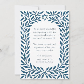 Blue Tree of Life Traditional Jewish Star Beileid Dankeskarte