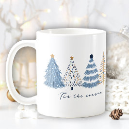 Blue Trees Modern Simple Christmas Name Kaffeetasse