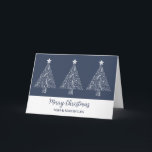 Blue Trees Son & Son in Law Frohe Weihnachten Karte<br><div class="desc">Frohe Weihnachten für Sohn und Sohn in Jura-Karte in modernem Marineblau mit verzierten Weihnachtsbaumabbildungen.</div>