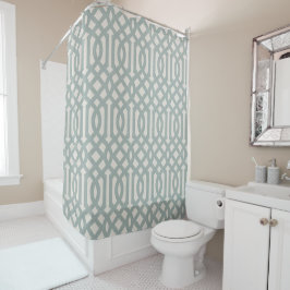 Blue Trellis | Modernes Bauernhaus Badezimmer Deko Duschvorhang