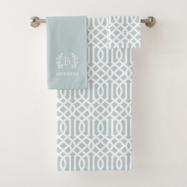 Blue Trellis und Branch Monogram Badhandtuch Set (Insitu)