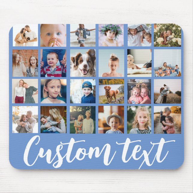 Blue trendy Foto Collage Text Script Familie Mousepad (Vorne)