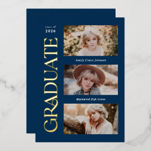 Blue Trendy Serif Abschluss mit mehreren Fotos Folieneinladung