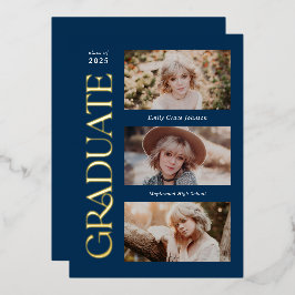 Blue Trendy Serif Abschluss mit mehreren Fotos Folieneinladung