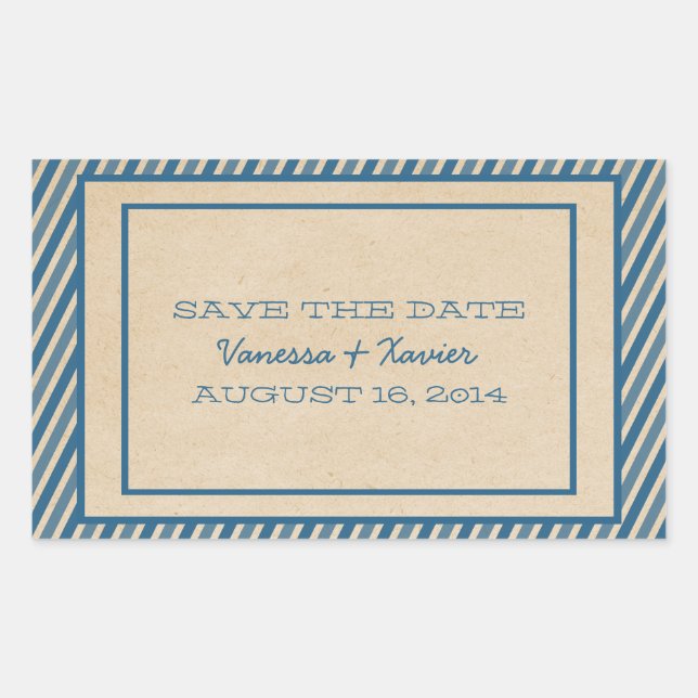 Blue Trendy Stripes Save the Date Stickers (Vorderseite)