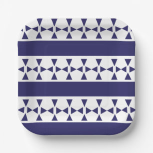 Blue Triangle Stripes Birthday Pappteller