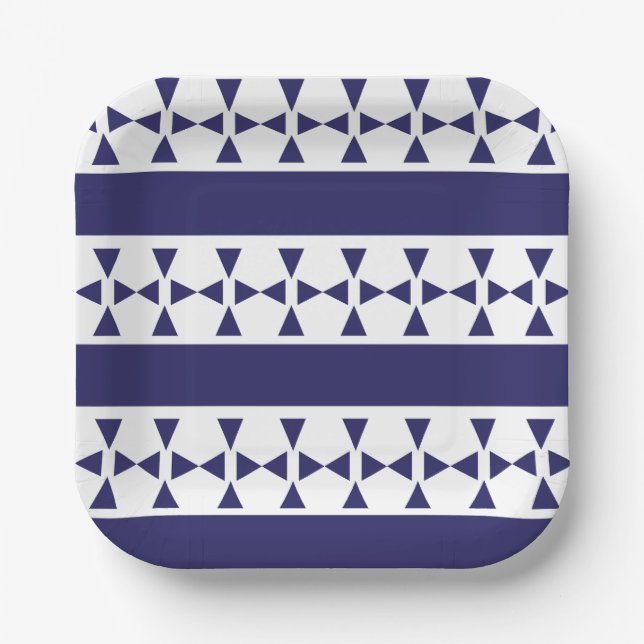 Blue Triangle Stripes Birthday Pappteller (Vorderseite)