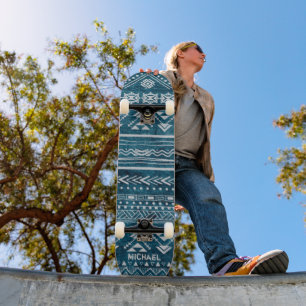 Blue Tribal Abstract Geometric Skateboard