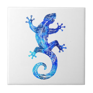 Blue Tribal Gecko Fliese