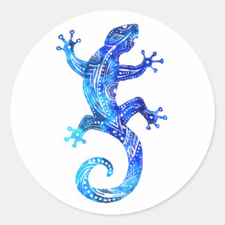 Blue Tribal Gecko Runder Aufkleber
