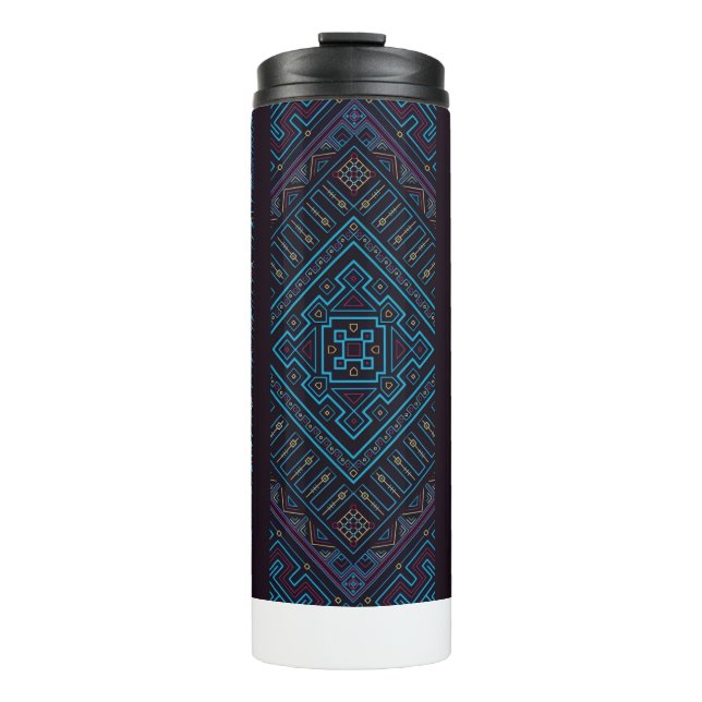 Blue Tribal Geometric Pattern Thermal Tumbler Thermosbecher (Vorderseite)