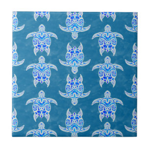 Blue Tribal Honu Sea Turtles Fliese