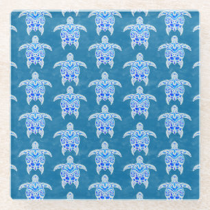 Blue Tribal Honu Sea Turtles Glasuntersetzer