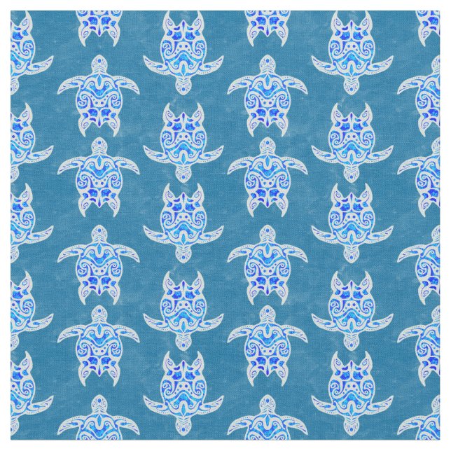Blue Tribal Honu Sea Turtles Stoff (Nahaufnahme)