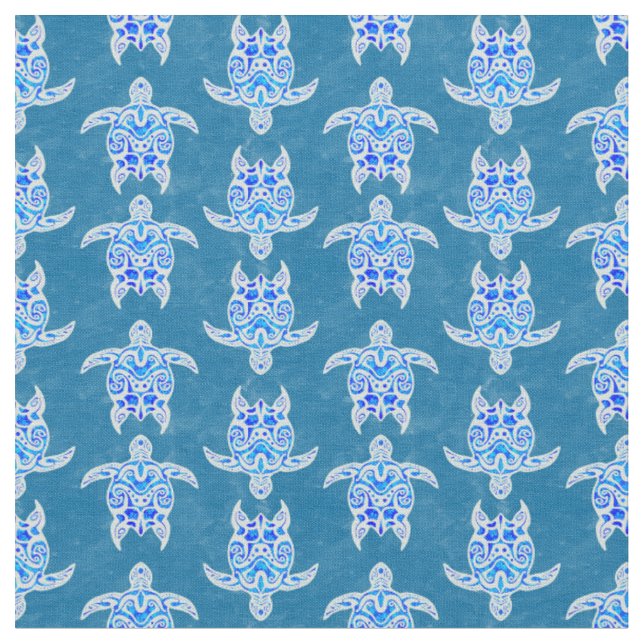 Blue Tribal Honu Sea Turtles Stoff (Nahaufnahme)