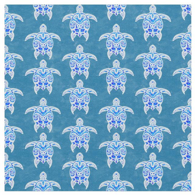 Blue Tribal Honu Sea Turtles Stoff (Nahaufnahme)