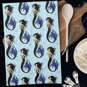 Blue Tribal Mermaid Geschirrtuch