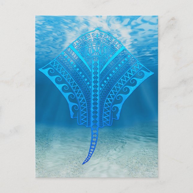 Blue Tribal Stingray Postkarte (Vorderseite)