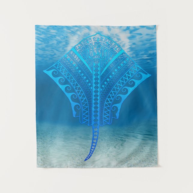Blue Tribal Stingray Wandteppich (Vorderseite)