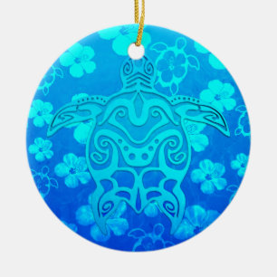 Blue Tribal Turtle Keramik Ornament