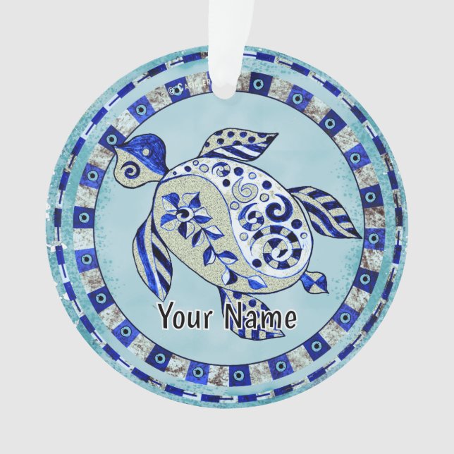 Blue Tribal Turtle Ornament (Vorderseite)