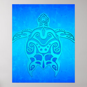Blue Tribal Turtle Poster