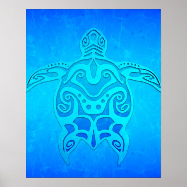 Blue Tribal Turtle Poster (Vorne)