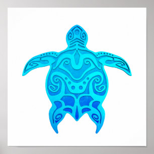 Blue Tribal Turtle Poster