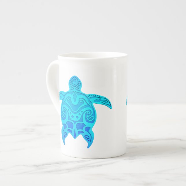 Blue Tribal Turtle Prozellantasse (Vorderseite Links)