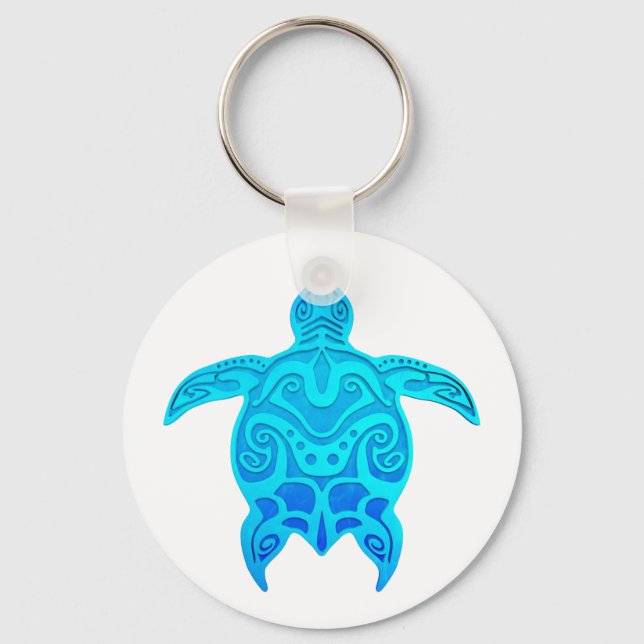 Blue Tribal Turtle Schlüsselanhänger (Vorderseite)