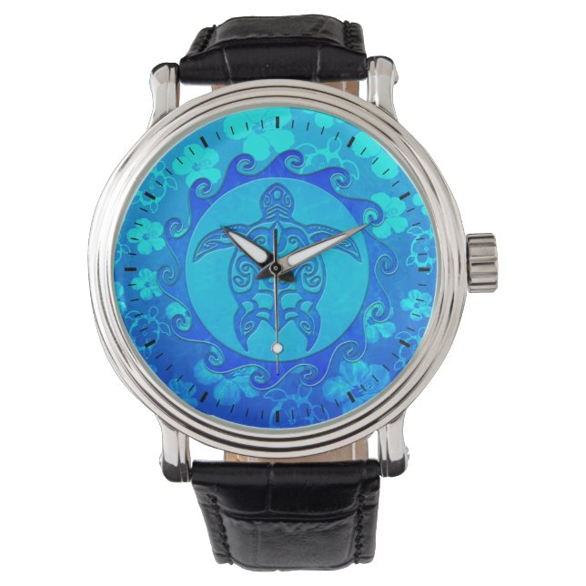 Blue Tribal Turtle Sun Armbanduhr (Vorderseite)