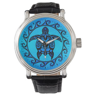Blue Tribal Turtle Sun Armbanduhr