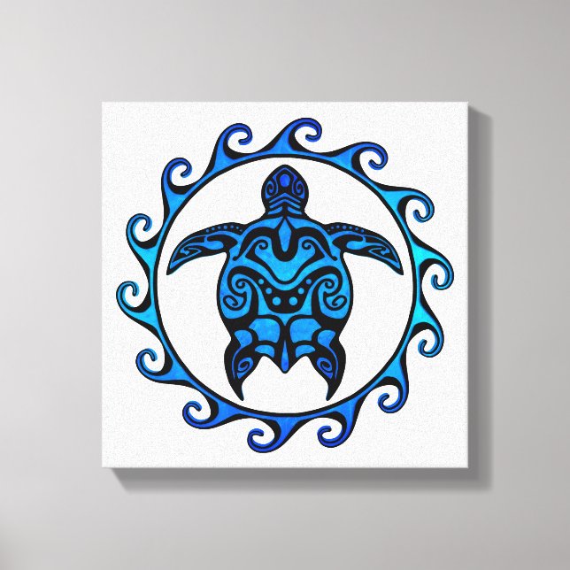 Blue Tribal Turtle Sun Leinwanddruck (Vorderseite)